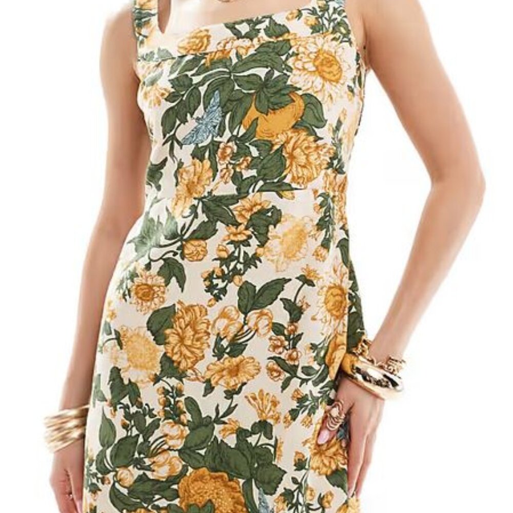 Cream & Yellow Linen-Blend Floral Sleeveless Sundress | Abercrombie & Fitch